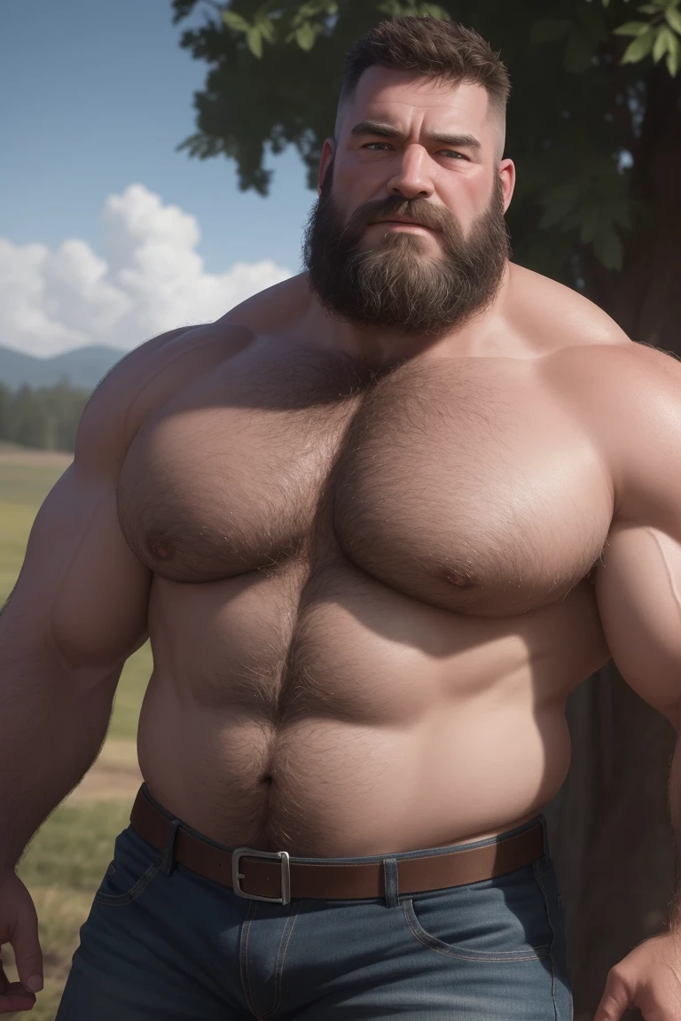 8K HIGH RESOLUTION HDR Very Extremely Realistic Very Detailed High Quality Create a professional studio-style 8K HDR Very Real photograph featuring a middle-aged daddy rugged bodybuilder muscle bears man , burly, very realy detailed hairy, 8K very realistic beared big daddy muscle bear, and 8K very realistic detailed rugged burly man in shorts. Very Realistic detailed shorts, very realistic hair, very realistic beards, very realistic thick chubby fat neck, very realistic neck lines, very realistic detailed neck, very realistic belly, very realistic burly chest, very realistic detailed hairy burly strong chest and arms, very realistic detailed hairy burly strong chest and arms, very realistic pecs, very realistic burly muscle bear body, very realistic nipples, very realistic burly muscle bear body, very realistic face, very realistic detailed face, very realistic eyes, very realistic detailed eyes, very realistic pupils, very realistic detailed pupils, very realistic nose, very realistic ears, very realistic facial features, very realistic burly arms, very realistic elbows, very realistic hands, very realistic pecs, very realistic bellybutton, very realistic human man body, very realistic bellybutton, very realistic wrists, very realistic fingers, very realistic fingernails, very realistic shoulders, very realistic mouth, very realistic lips, very realistic detailed skin, very realistic skin, very realistic mens clothing, very realistic detailed mens clothing. 8K HDR Very Realistic Hairy Bearded Burly Muscle bear Photoshoot, A very realistic burly muscle bear man in a Farm, 8K HDR Very Realistic Intricately Detailed, 8K HDR very realistic detailed Farm surroundings, 8K HDR very realistic surroundings lighting, No Deformities, captured with a 85mm lens by a world famous photographer, 8K HDR Very Ultra Realistic and 8K HDR Very Realistic Photograph, 8K HDR Clear HDR Quality full with very realistic real details