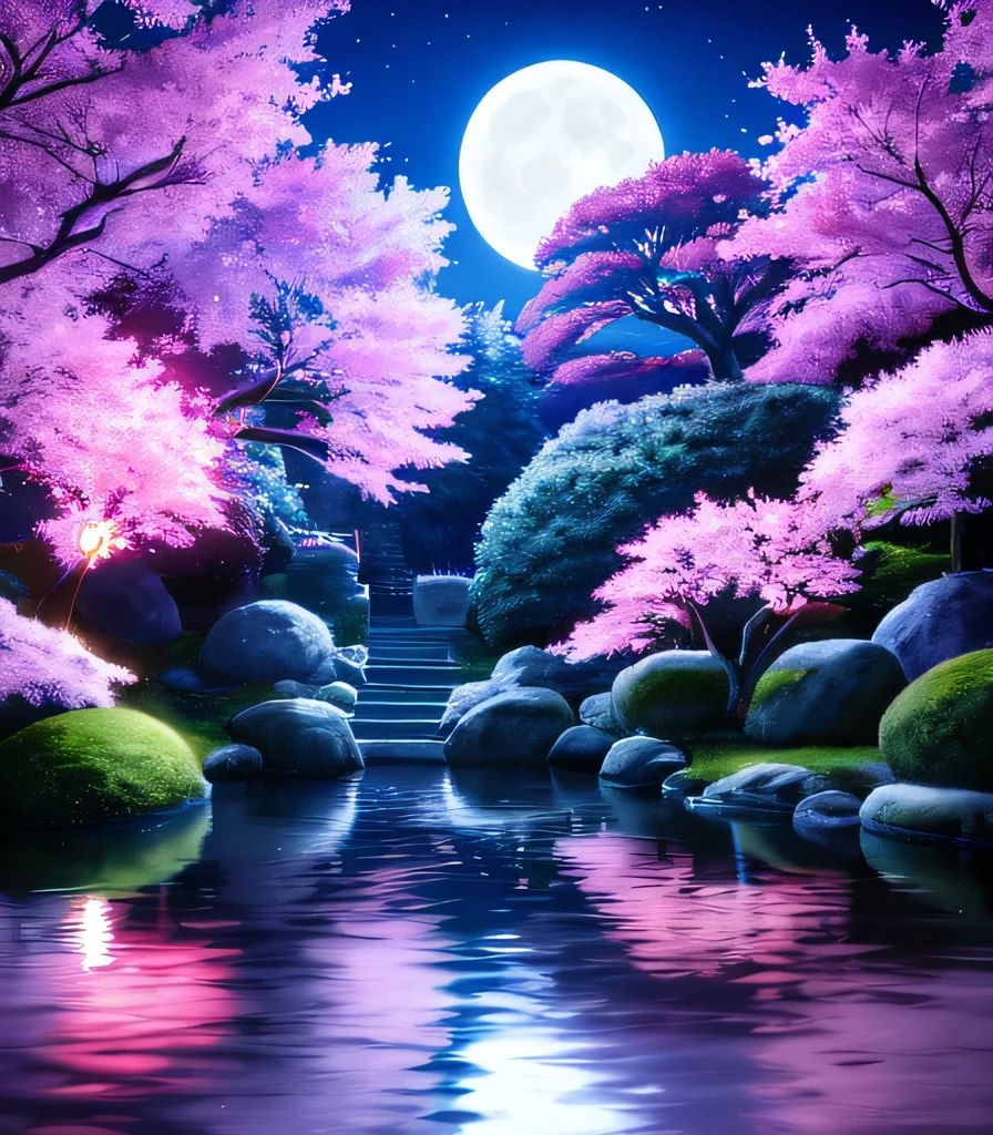 anime, We'll see each other again someday, I believe that time will come when we will have a very beautiful Japanese garden.,
Cherry blossom trip day illuminated by a moonlit night々,
Give me flowers as a memory,
thank you thank you,
thank you, art (amazing_Style 1:0.8)