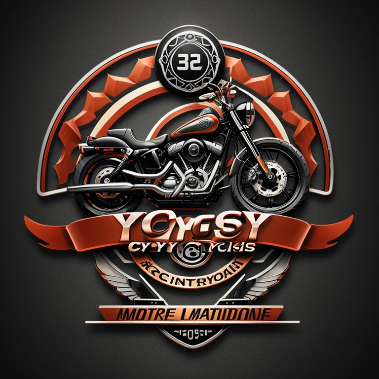 stylish sticker art, create a logo with the following title: (("CYCLES")), subtitle: (("MOTOR")), featuring illustrations of harley davidson motorcycle logo, typography, 3d render, vibrant