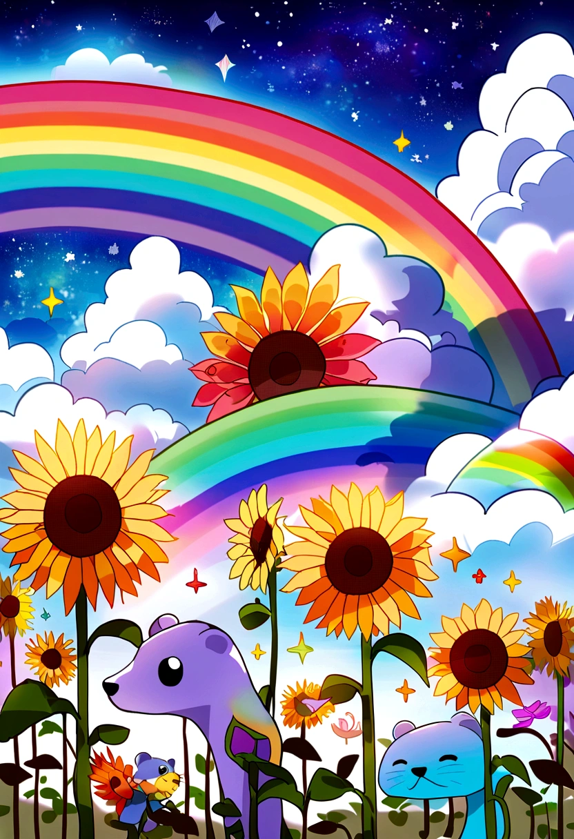 Dream colors,Head&#39;artwork,detailed,Starry Sky,cloud,With light effects&#39;shade，Cinematic Effects,Colorful，Otter, rainbow, sunflower, Pearl, Canada