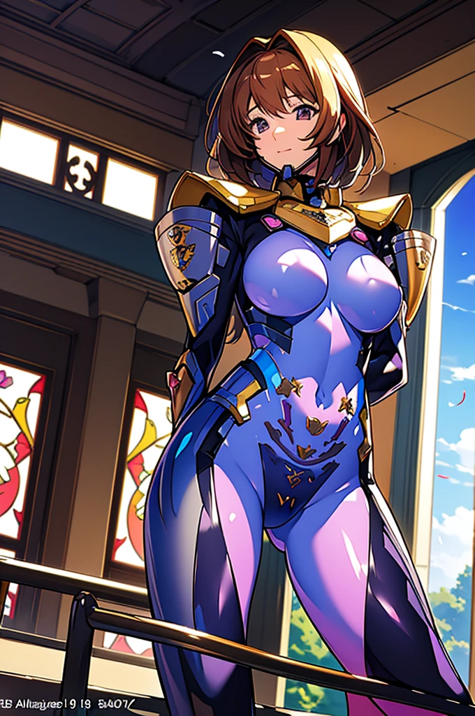 best quality, official art, masterpiece, textile shading, HDR, very detailed, colorful, best details, fantasy, suit, Yui Takamura:1.5, 1 female, 25 years old, best quality, official art, masterpiece, textile shading, HDR, very detailed, colorful, best details, fantasy, battle suit,1 female, 25 years old, standing on stairs,A castle town with an old castle view, sunny,choppy hair, big breast, skinny,Surrounded by a large crowd:1.9、Confetti flutters、Blessed、Being welcomed:1.5、cameltoe:1.3, ground level shot:1.9,