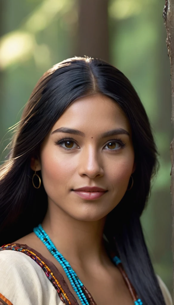 (Best quality,High resolution, tmasterpiece :1.5),Ultra-detailed,(Realstic,photoreallistic,photo-realistic:1.5).Portrait femme 20ans, type America, indien d'America, portrait, brune, cheveux lisses et brillants, tenue indienne d'America exemple tenue comanche, lumière provenant du haut, Ajoutez un réalisme époustouflant à la lumière, exemple de style Pocahontas film Disney, gros plan, corps entier, portrait. Elle est heureuse, regarde la camera, light from behind.gros plan. Magnifique portrait. La pose in a forest d'America,or in the desert of the Grand Canyon,Disney,Realstic au maximum, Corps parfait et bien proportionné, film "Pocahontas", Tete de Pocahontas,. cheveux longs et lisses. Elle rit, sourit, fille qui rit, tenu du film Pocahontas. sun light. realistic light. Son visage est vivant et elle sourit. Elle rit. visage rieur. Vue du buste à la tête, corps entier. Hypnotique, background : A young American in the forest sauvage. Plan at scale, corps entier, image corps entier. contexte: il pleut, Pocahontas is mouillée, elle lève la tête et chante au ciel.(Rain Scene, Pocahontas mouille:1.paresseux :1.Ocahontas sourit. Tête habillée au ciel. Mains jointes sur le buste, pose Dynamic