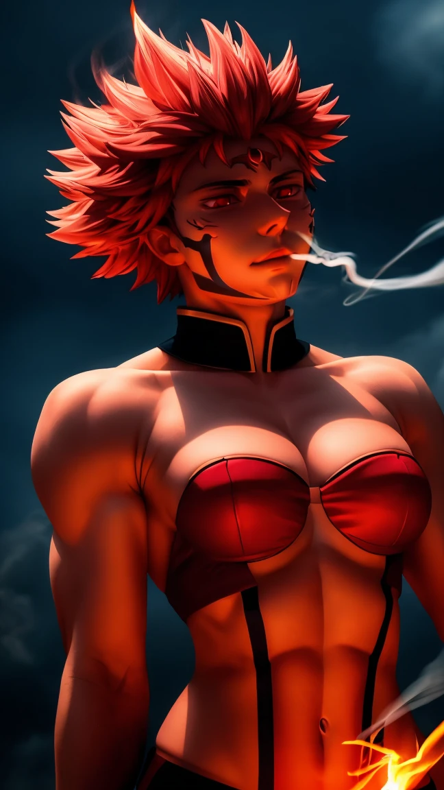 Woman, Ryomen Sukuna, high qualiy, lighting, anger smoke
