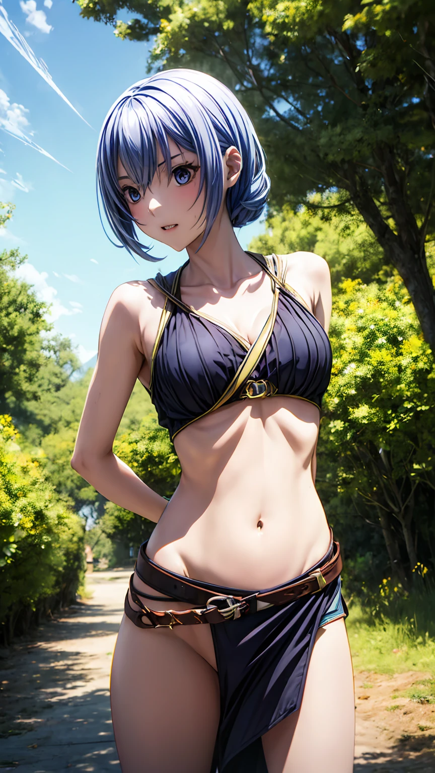 Super detailed、Particles of light:0.5、Beautiful Eyes、dorsal position、Mouth half open、Natural Texture、Mature slender beauty、Belly button、Slouch at the middle waist、Showing the groin、、Small breasts、luna (Luna) - Isekai de Cheat Skill wo Te ni Shita Ore wa, The Genjitsu World is a place for people to gather: Level Up wa Jinsei wo Kaeta (I got cheat abilities in another world、Warriors in the real world ～Leveling up has changed my life～)