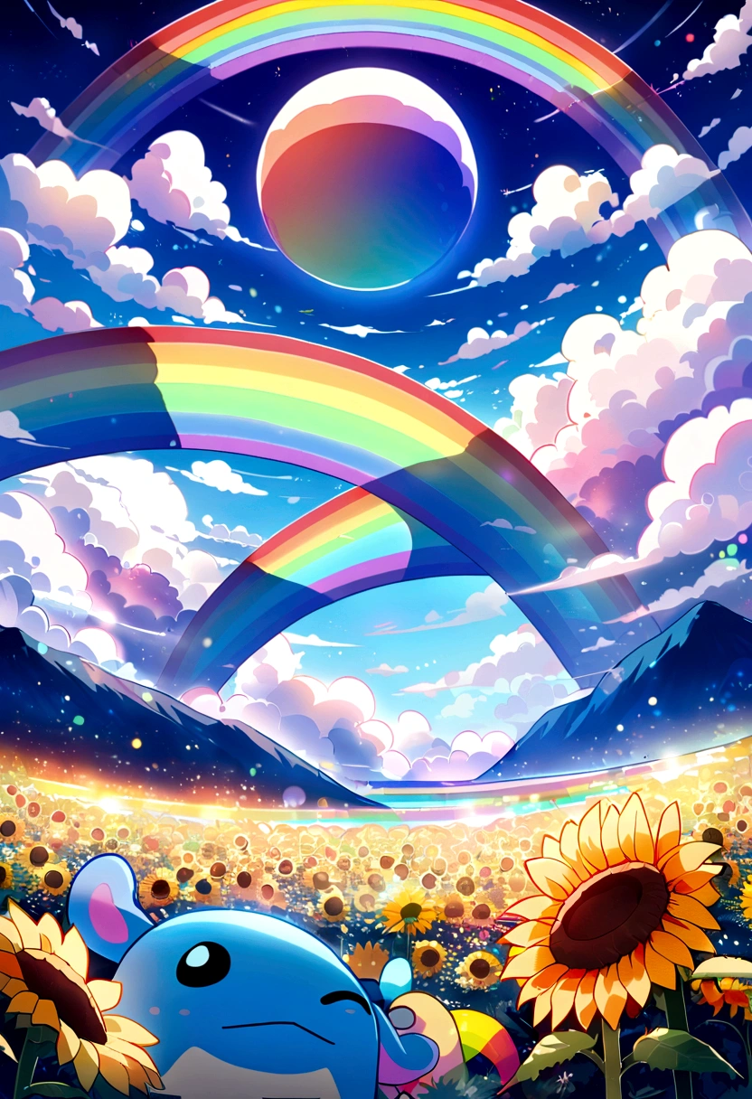Dream colors,Head&#39;artwork,detailed,Starry Sky,cloud,With light effects&#39;shade，Cinematic Effects,Colorful，Otter, rainbow, sunflower, Pearl, Canada