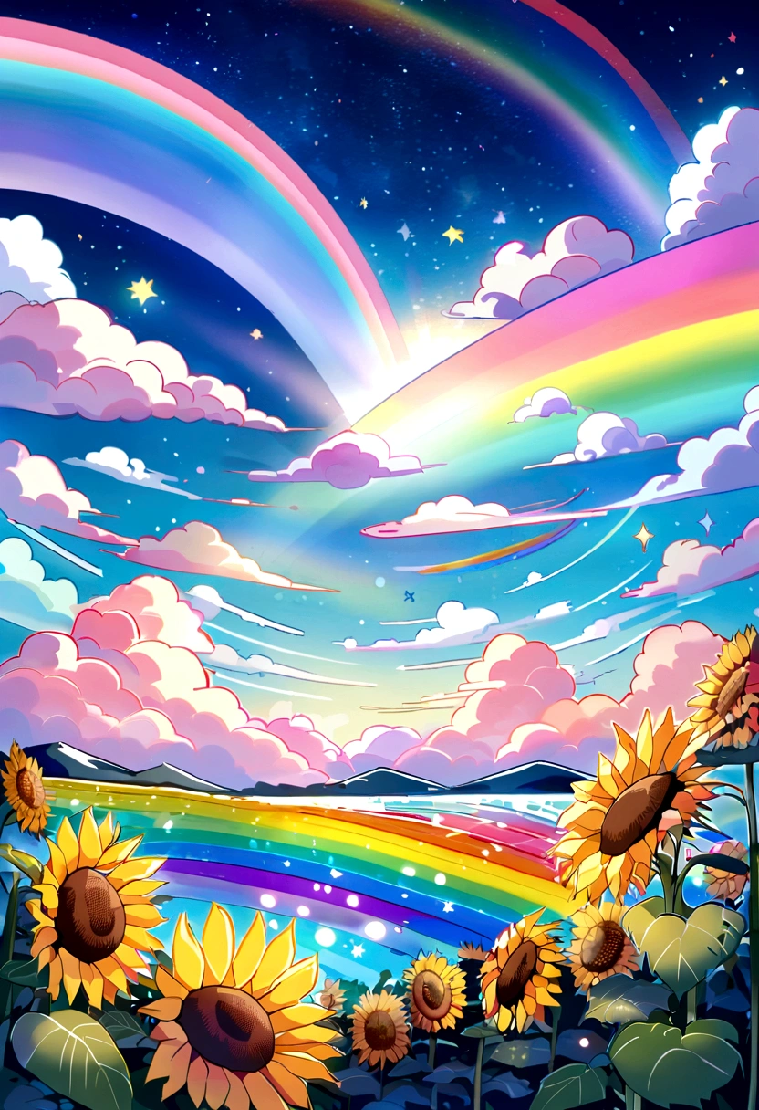 Dream colors,Head'artwork,detailed,Starry Sky,cloud,With light effects'shade,Cinematic Effects,Colorful,Otter, rainbow, sunflower, Pearl, Canada