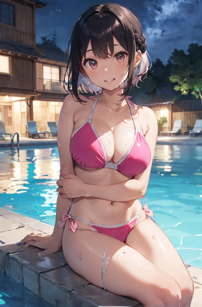 High resolution、A silver-haired girl drawn in the style of Japanese anime、Person sitting on a swim ring in an empty resort night pool々situation。(PINK Swimwear(､She is wearing a glamorous pink bikini..、(PINK Swimwear)､The pool is beautifully lit、The surroundings are quiet and relaxing.､
(Masterpiece 1.5),super high quality, Very detailed,Perfect drawing,NFSW、beautiful woman、beautiful, Glowing Skin、A kind smile、beautiful black hair、Braiding、(((beautifulPINK Swimwear)))、(((pink、PINK Swimwear))),3d、16K Illustrations、((Clear Face))、High resolution、Nice background、beautiful background、Spotlight、Vibrant colors、(((Detail View)))、Perfect beauty,Beautiful refers to,beautiful hands,Points First,nail,Place your arms behind your back,Wakame seaweed、Wakame seaweed、Wakame seaweed、Wakame seaweed、Wakame seaweed、Wakame seaweed、Wakame seaweed、(highest quality)), ((masterpiece)), (family friendly), Perfect Face,Shiny skin,Beautiful breasts,how,Shiny skin、Sunburned skin、Sweat、Off the shoulder、Double teeth、hotel、School swimsuit
、Short Hair、Braided Hair、Silver Hair、Young、Big Breasts、Breast Matching、Embrace、Night Pool、dark skin、Milking、2 girls、Breastfeeding