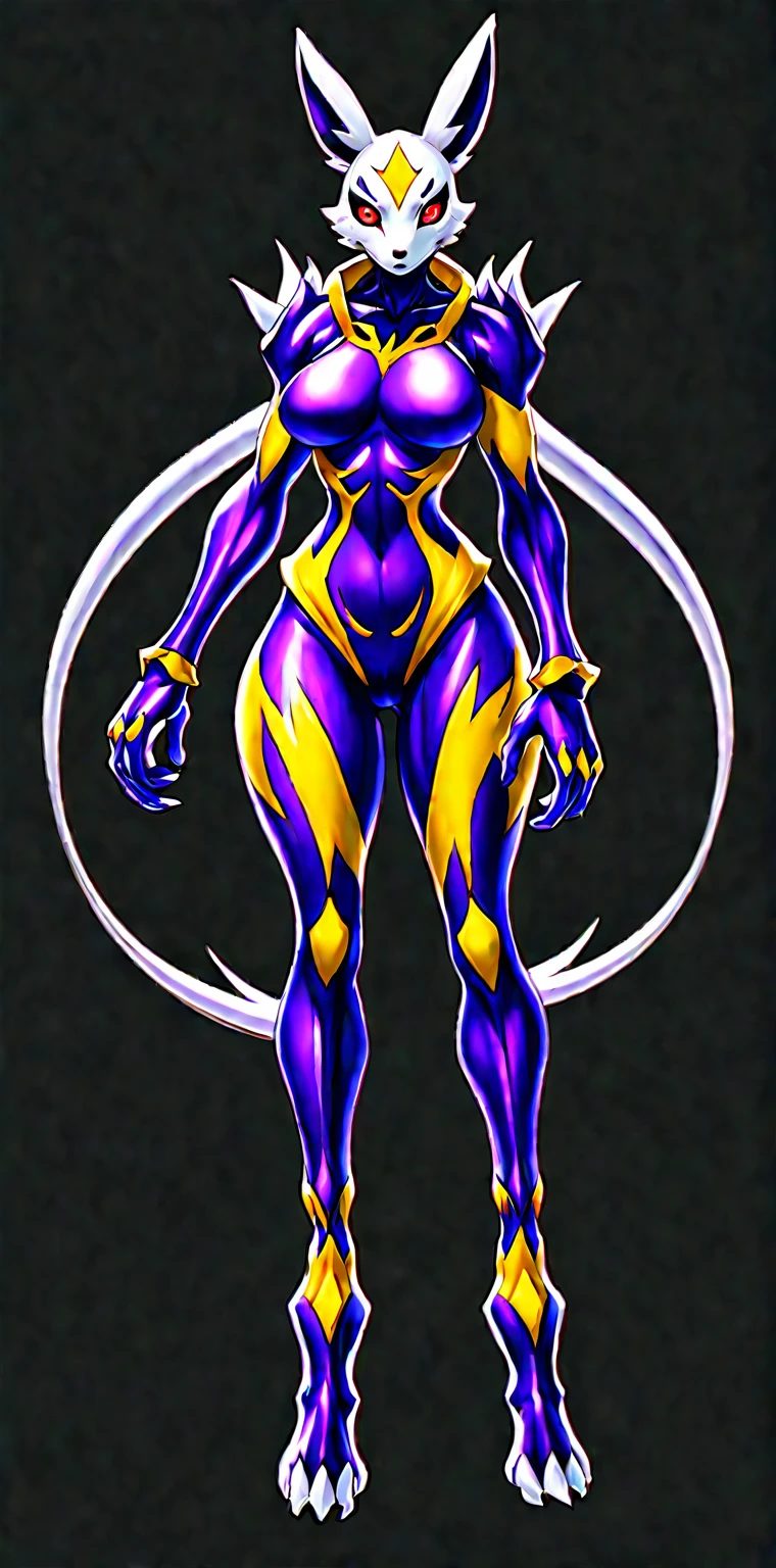 ((Whole body):1.5), browsing caution, whole body concept art, {(((1 Woman fused with renamon))}, {Wear renamon Skin's full body suit and renamon Skin's full face mask)}, {((Fusion with renamon))}, {((Life Clothes)}, {((Fallved into Evil, Fox Monster)}, {((Yellow Full Skin Suit))}, 16K, High quality, Attention to details, Ultra High Resolution,Full-body concept art, 1 woman,A figure fused with a dragon, witch blade motivism, evil fall, symbiote skin, Blood vessels floating all over the body, yellow and purple full body suit, enemy woman, bio full skin suit, high image quality, real, high detail, 16K, purple gloves, renamon bodysuit, fortified suit, glossy, digimon, goddess, mature female, mistress, fox mask, masterpiece, more_details:-1, more_details:0, more_details:0.5, more_details:1, more_details:1.5
