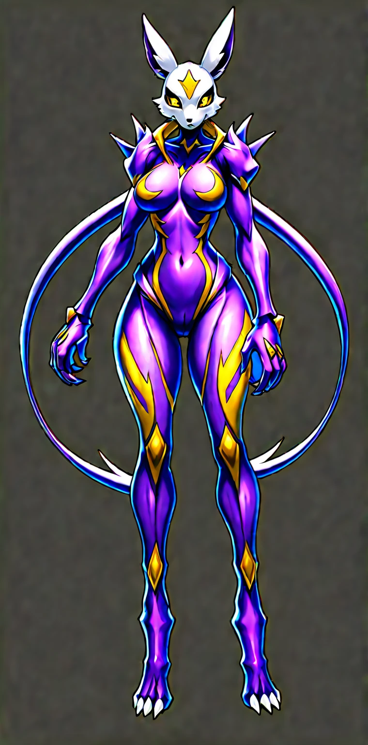 ((Whole body):1.5), browsing caution, whole body concept art, {(((1 Woman fused with renamon))}, {Wear renamon Skin's full body suit and renamon Skin's full face mask)}, {((Fusion with renamon))}, {((Life Clothes)}, {((Fallved into Evil, Fox Monster)}, {((Yellow Full Skin Suit))}, 16K, High quality, Attention to details, Ultra High Resolution,Full-body concept art, 1 woman,A figure fused with a dragon, witch blade motivism, evil fall, symbiote skin, Blood vessels floating all over the body, yellow and purple full body suit, enemy woman, bio full skin suit, high image quality, real, high detail, 16K, purple gloves, renamon bodysuit, fortified suit, glossy, digimon, goddess, mature female, mistress, fox mask, masterpiece, more_details:-1, more_details:0, more_details:0.5, more_details:1, more_details:1.5
