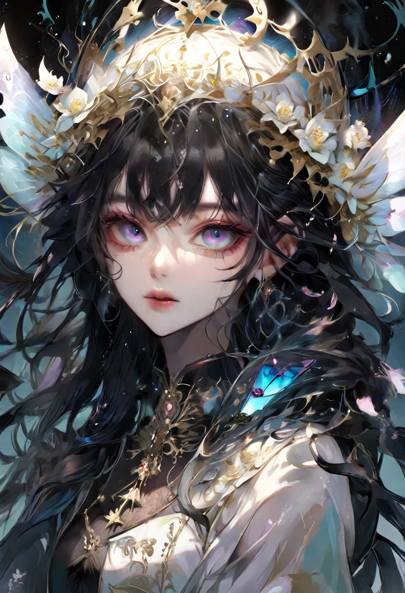 Qt/partagez votre beauté cheveu rosée aux yeux bleus.Anime, démon féminin dans un décor fantastique, représenté dans un style artistique sombre avec une touche gothique. Le personnage est une jeune fille gothique aux couleurs noir et blanc, couverte de sang, dégageant une aura de dark fantasy. Elle tient un cornet de glace dans sa main gauche, créant un contraste saisissant avec l'atmosphère étrange et sombre qui l'entoure. L'illustration présente une conception de personnage détaillée et des éléments d'arrière-plan complexes, renforçant l'esthétique de la dark fantasy.