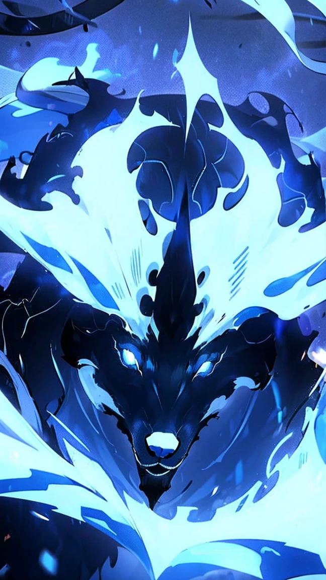black wolf, with blue energy, white doctor's coat, white dress shirt, black tie, in the parking lot
