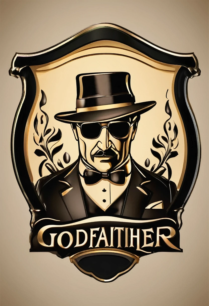3d logo design about whiskey name Godfather, logo brand to be 3d and bottle mockups on board to be very clean