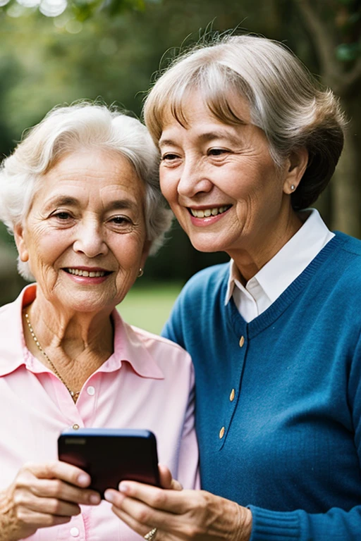 Elderly people of 75 years with cell phones in hand