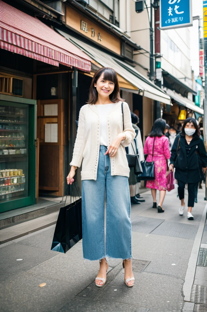 ((Highest quality)), ((masterpiece)), (detailed), Japanese,Street Corner,Beauty,Shopping,Tokyo,Mature Woman,50th Generation