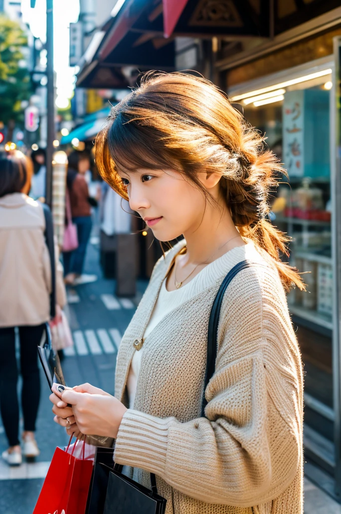 ((Highest quality)), ((masterpiece)), (detailed), Japanese,Street Corner,Beauty,Shopping,Tokyo,Mature Woman,50th Generation