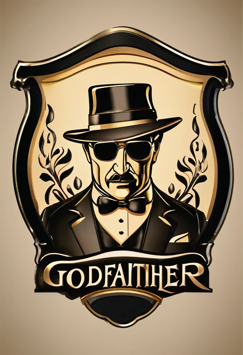 3d logo design about whiskey name Godfather, logo brand to be 3d and bottle mockups on board to be very clean