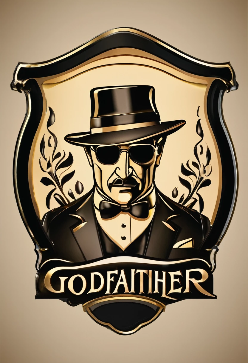 3d logo design about whiskey name Godfather, logo brand to be 3d and bottle mockups on board to be very clean