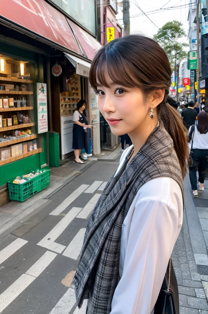 ((Highest quality)), ((masterpiece)), (detailed), Japanese,Street Corner,Beauty,Shopping,Tokyo,Mature Woman,50th Generation