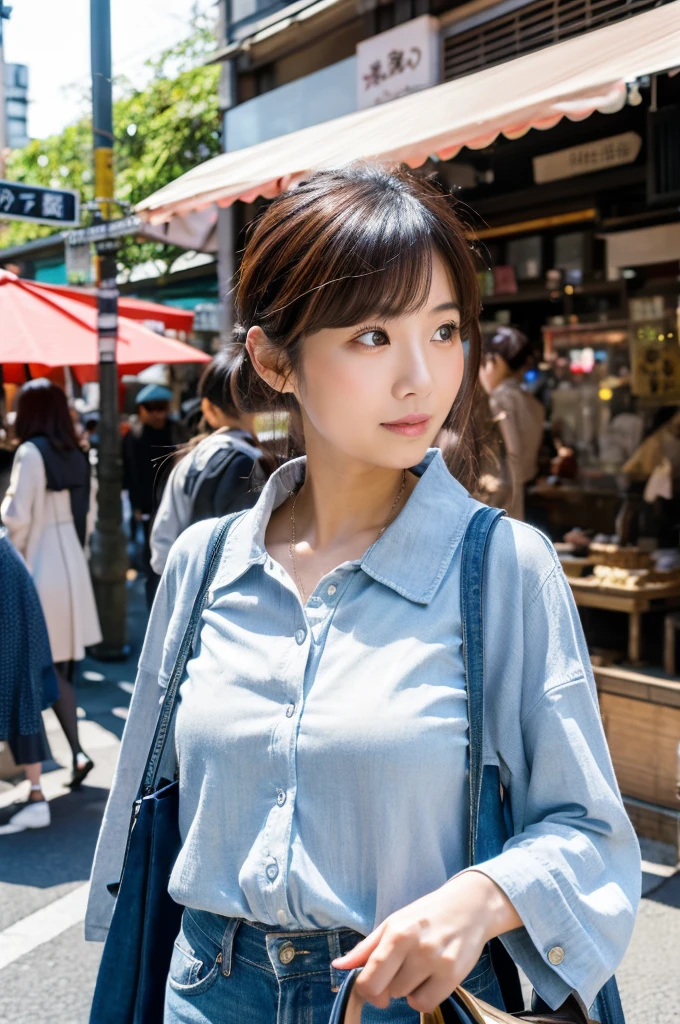 ((Highest quality)), ((masterpiece)), (detailed), Japanese,Street Corner,Beauty,Shopping,Tokyo,Mature Woman,50th Generation