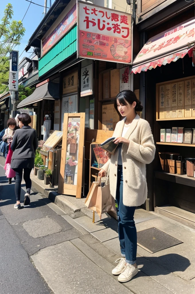 ((Highest quality)), ((masterpiece)), (detailed), Japanese,Street Corner,Beauty,Shopping,Tokyo,Mature Woman,50th Generation