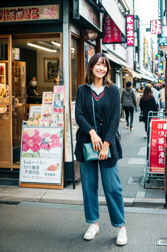 ((Highest quality)), ((masterpiece)), (detailed), Japanese,Street Corner,Beauty,Shopping,Tokyo,Mature Woman,50th Generation