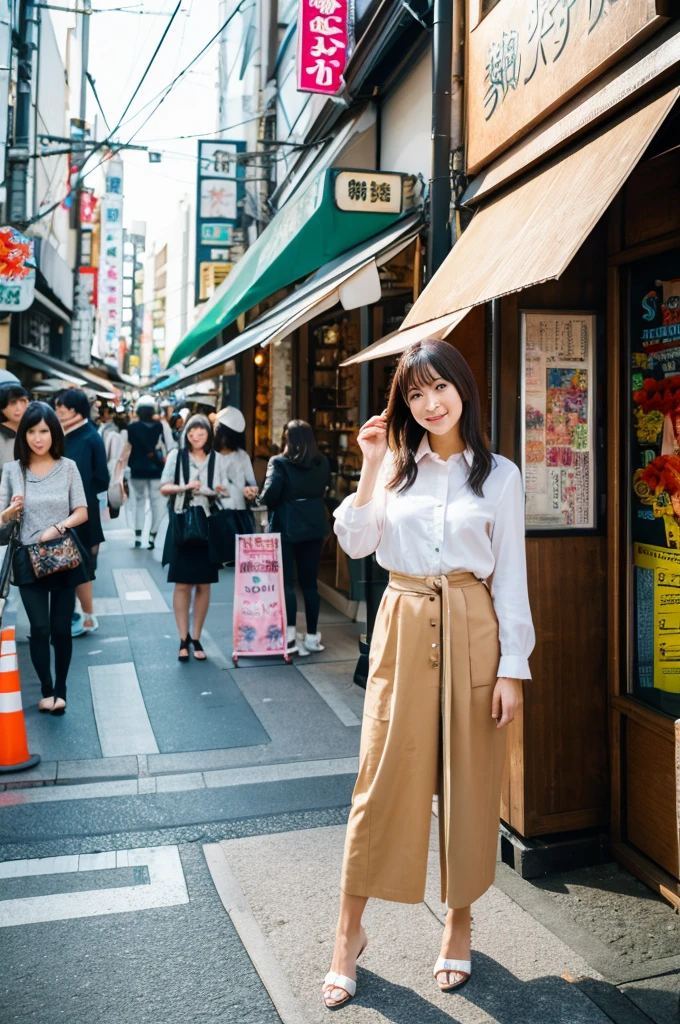 ((Highest quality)), ((masterpiece)), (detailed), Japanese,Street Corner,Beauty,Shopping,Tokyo,Mature Woman,50th Generation