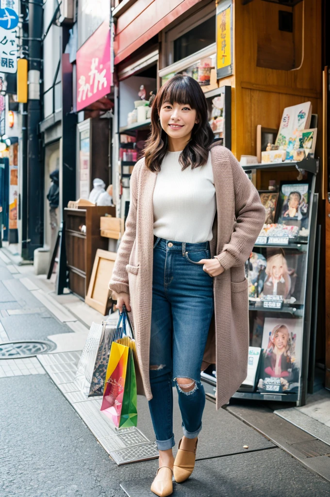 ((Highest quality)), ((masterpiece)), (detailed), Japanese,Street Corner,Beauty,Shopping,Tokyo,Mature Woman,50th Generation