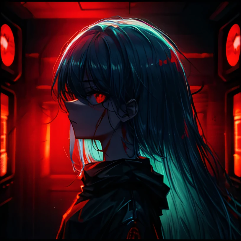 masterpiece, 1 girl, upper body, upclose, girl infront, looks at the viewer, Eyes in TV, Monitors with eyes in background, in doors, red eyes, blood, long blue hair, blue hair, many details, back facing viewer, head turned to look at viewer, emotionless, dim room, only light from tv monitors, monitors with eyes, Many screens showing different things, 1 girl in a screen, detailed eyes in the other screens, well lit, blood on face, blood on hair, blood dripping from eyes, eyes with crosses in them, pale skin, seperate monitors, emotionless face, bright colours, glowing eyes, long hair, white hair, eyes split in half, detailed, neon eyes, beautiful eyes, cool eyes, large monitor screen displaying beautiful eyes in background, girl in the center, silhouette of a girl in the center, red lighting, red eyes, blood, detailed, glowing, dim room, lighting from screens, massive screens displaying giant girl in the background , long hair,in a cinema room, dim lighting, bright lighting, red eyes, girl on screen panel, eyes in screen panels, long red hair, bright red hair, long hair, hair glowing, well lit, detailed, detailed lighting, well lit hair, well lit face, looking at viewer, dim room, screen monitor panels, monitors with girl in them, emotionless expression, eye in monitor screen, lots of monitor panels, sectioned panels, glowing eyes, red eyes,