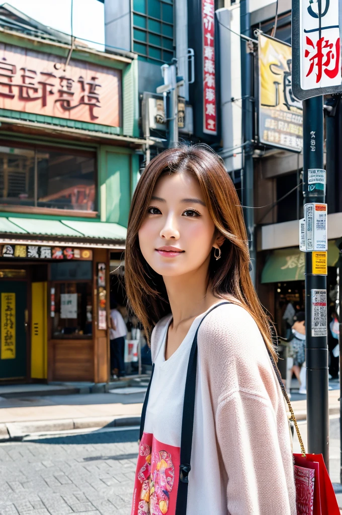 ((Highest quality)), ((masterpiece)), (detailed), Japanese,Street Corner,Beauty,Shopping,Tokyo,Mature Woman,50th Generation