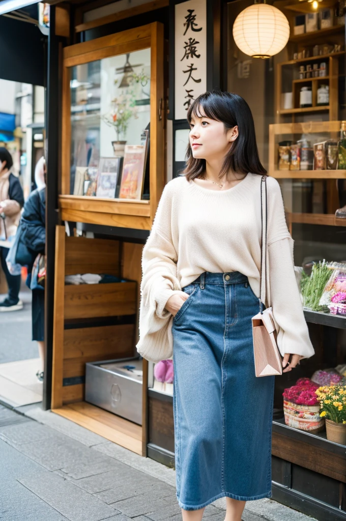 ((Highest quality)), ((masterpiece)), (detailed), Japanese,Street Corner,Beauty,Shopping,Tokyo,Mature Woman,50th Generation