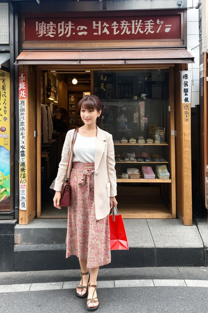 ((Highest quality)), ((masterpiece)), (detailed), Japanese,Street Corner,Beauty,Shopping,Tokyo,Mature Woman,50th Generation