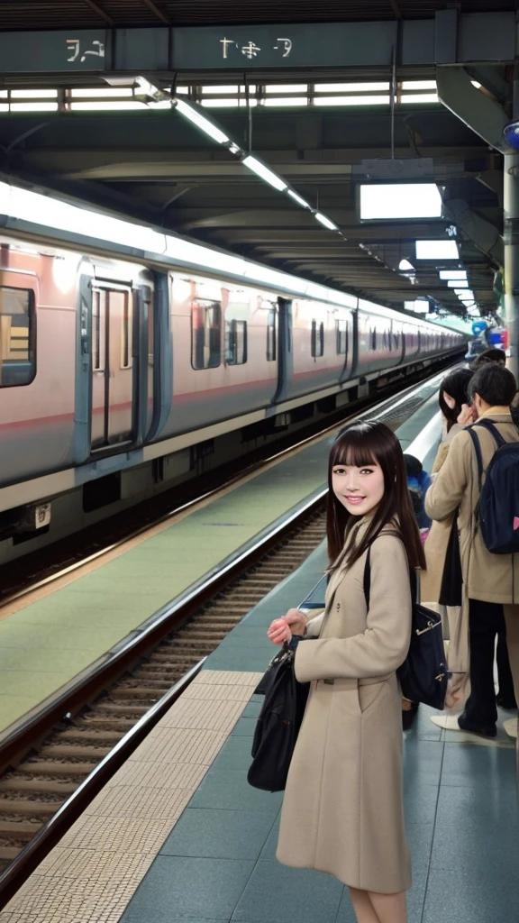 Station platform crowd Japanese girl in her 20s
