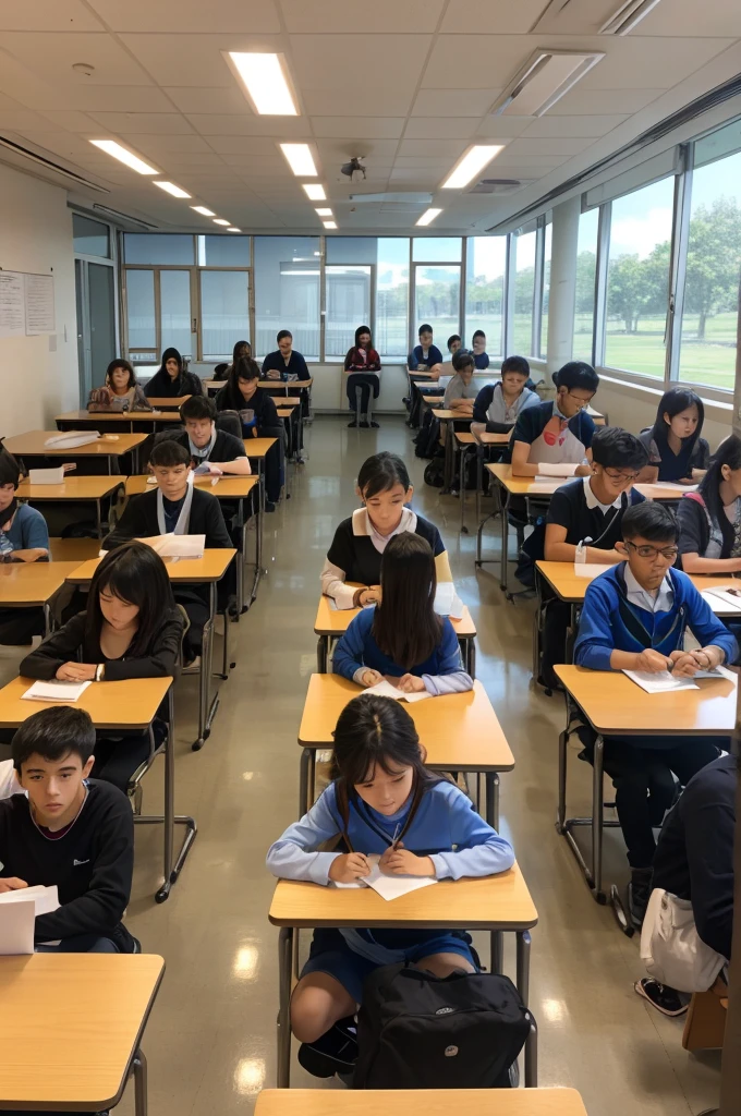 Panorama view, university, girl, boy, take classes side by side