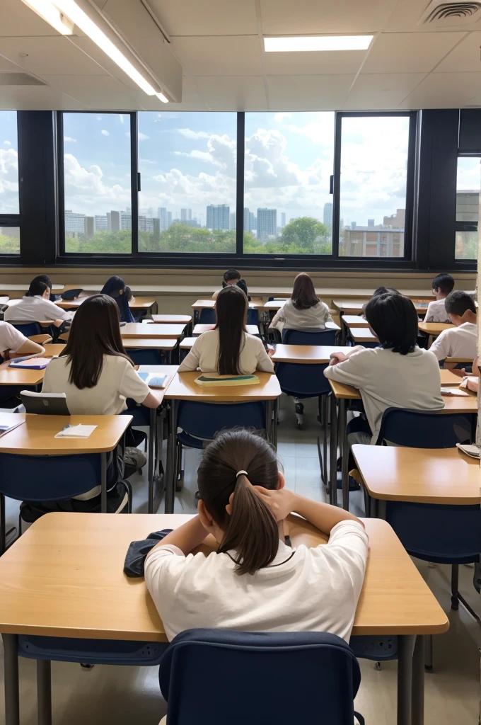 Panorama view, university, girl, boy, take classes side by side