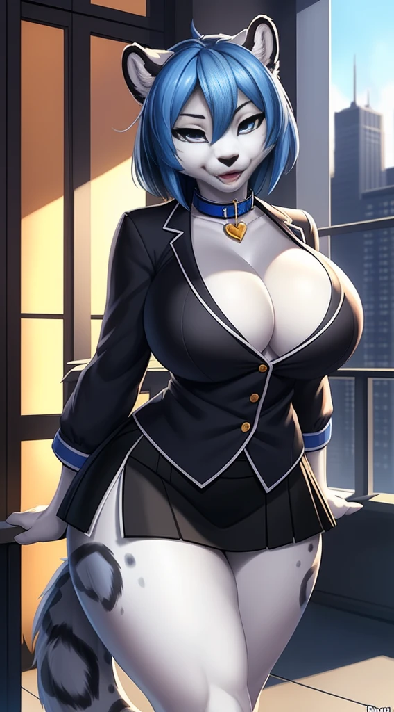 ((((sfw)))), uploaded the e621, beautiful and detailed,woman (((female))) ((anthro)) Snow leopard, Ross Tran, by ruan jia, by zaush, by foxovh, lighting cinematic, seductor, Snow leopard, thighighs, (giant chest), full body view, (anthro, fluffy fur, character focus:1.1), 1girl, anthro dog girl, body fur, solo, giant breasts, (thick thighs:1.3), curvy, focus on giant , big ass sexy ass sexy  invitation, (heart-shaped pupils), sexy, seductive, fall in love girl, nice, cute, naughty face, bedthrom, big aureola sahow , show , Black hair with blue highlights. night looking the raiin . mini_short inside butt highschool girl, semi-butonned uniform niform, with his shirt soaked from front show giant  (barely_visible_booba) big_, visibile saliva offering the breasts and sex partial clothes (She is standing) ((She is showing her sensuality) ( blue collar.) hottest hot 1st position for sexy blue eyes confortable naughy face anime-style cartoon-style with blue hair and wearing teacher clothes, digital drawing and colorful city in the background, sexual expression.)mini skirt   (black_clothes)