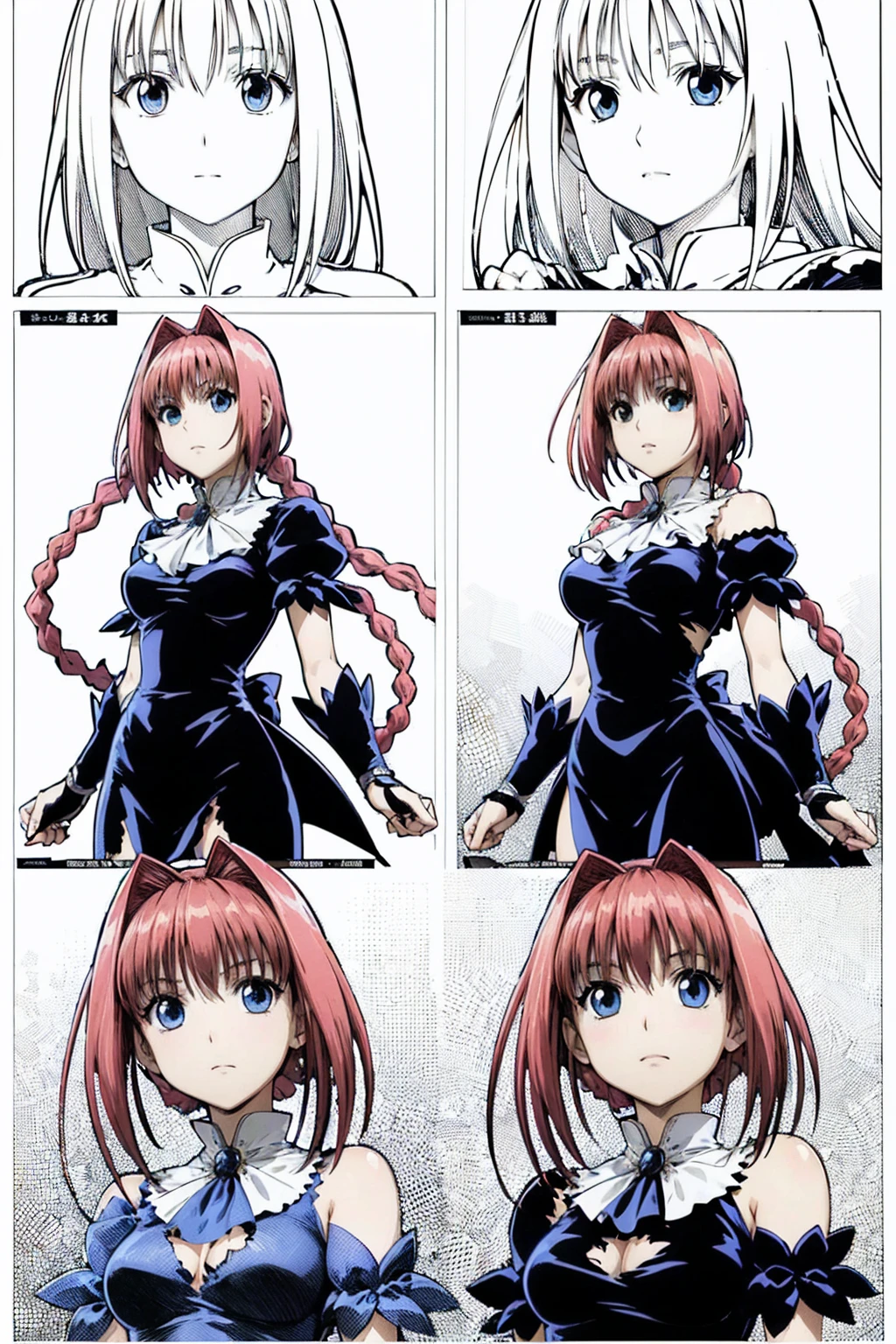 masterpiece, Highest quality,High resolution,Dorothy, Pink Hair、Bright Blue Eyes、Big black eyes、Braiding, Black Dress、Cowboy Shot、Line art、Pencil drawing、comics、alone、One、Torn clothes、