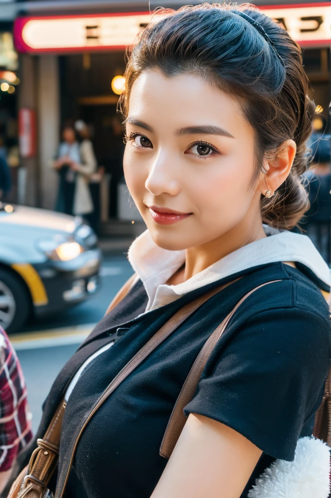 ((Highest quality)), ((masterpiece)), (detailed), Japanese,Street Corner,Beauty,Tokyo,Mature Woman,40s