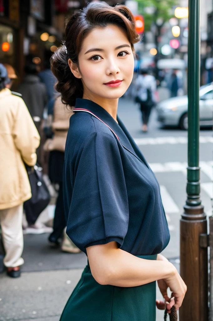 ((Highest quality)), ((masterpiece)), (detailed), Japanese,Street Corner,Beauty,Tokyo,Mature Woman,40s