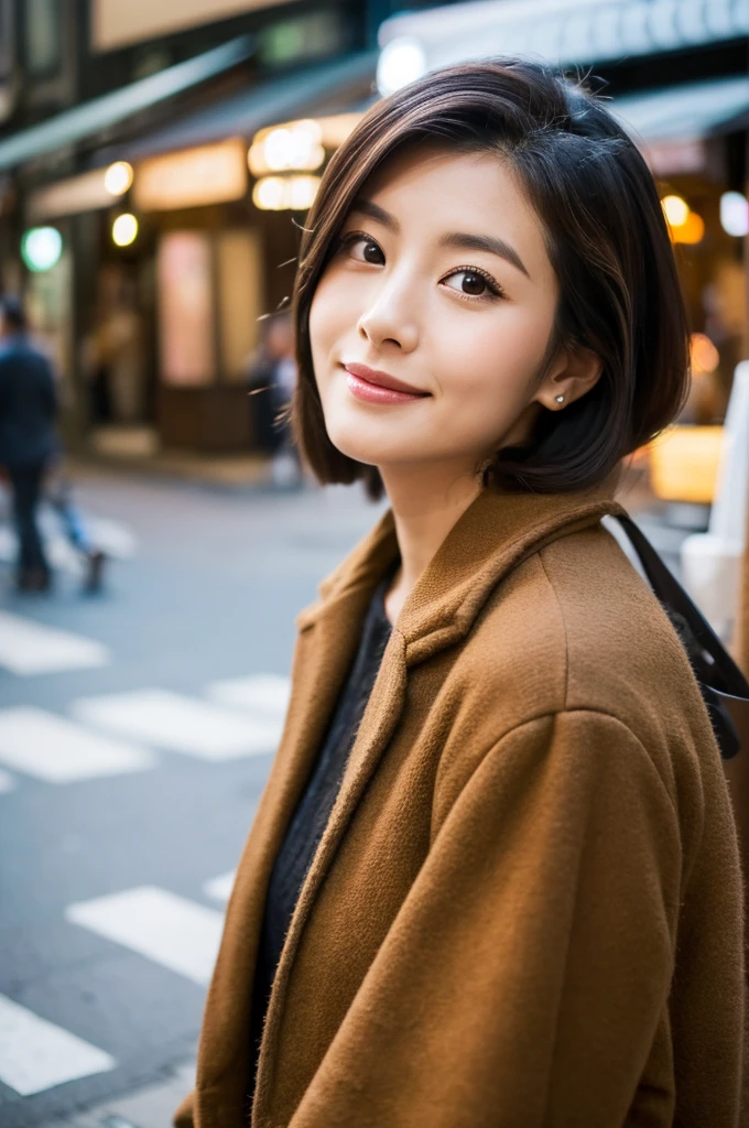((Highest quality)), ((masterpiece)), (detailed), Japanese,Street Corner,Beauty,Tokyo,Mature Woman,40s