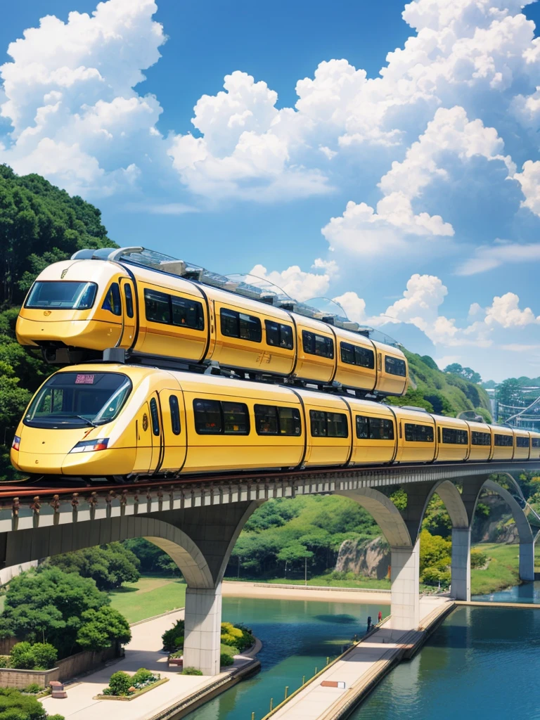 Generate an anime fantasy style monorail, anime style, golden monorail,