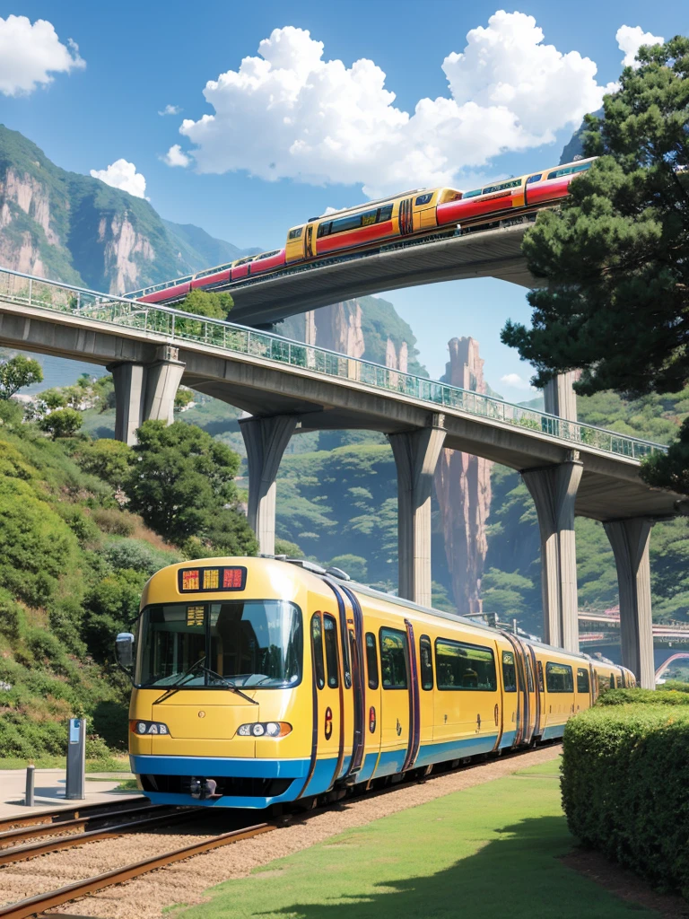 Generate an anime fantasy style monorail, anime style, golden monorail,