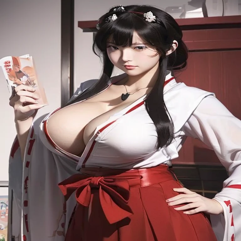 a close up of a woman in a red skirt holding a magazine, seductive anime girl, beautiful alluring anime woman, oppai, range murata and artgerm, japanese goddess, sfw huge breasts, extremely detailed artgerm, rin tohsaka, mai shiranui, big breasts!, big breasts!!, masayoshi suto and artgerm