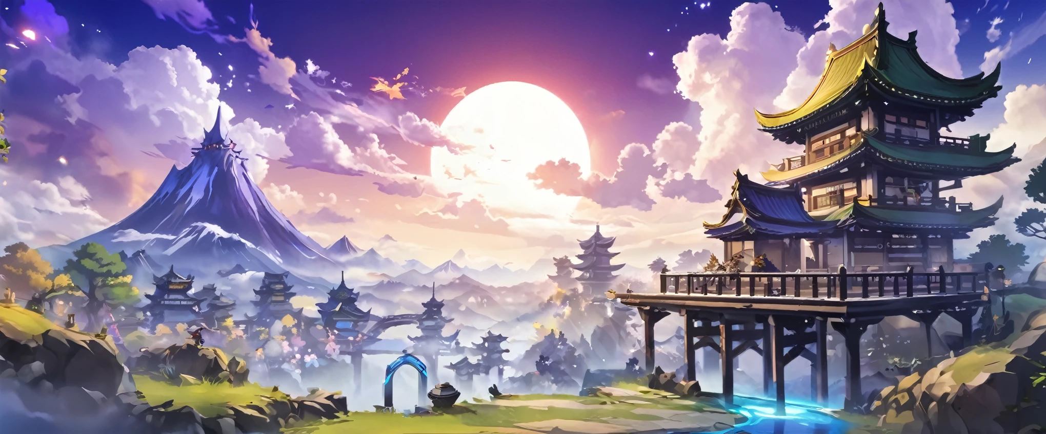 come up with a nickname and design for a channel that makes videos on the game Genshin Impact, no characters, No characters, gaming background, background from the game, design, banner, стильный design