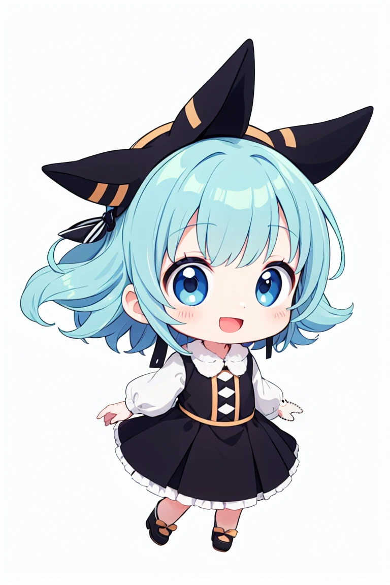 chibi, flat color, solo, full body, cute, (highest quality), Lively smile, open mouth, support, ((white background)), (masterpiece)