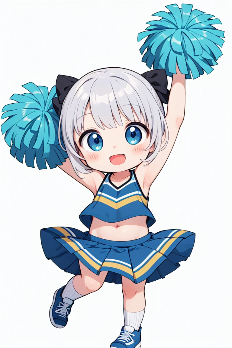 chibi, flat color, solo, full body, cute, (highest quality), Lively smile, open mouth, cheerleader, ((white background)), (masterpiece)