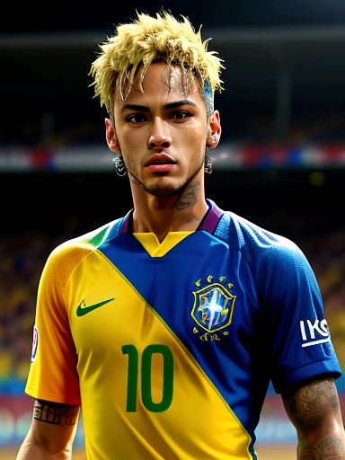 Neymar Jr with the shirt of the Brazilian national team , Standard scenario , best qualityer, best resolution , anime styling , masterpiece , steady look