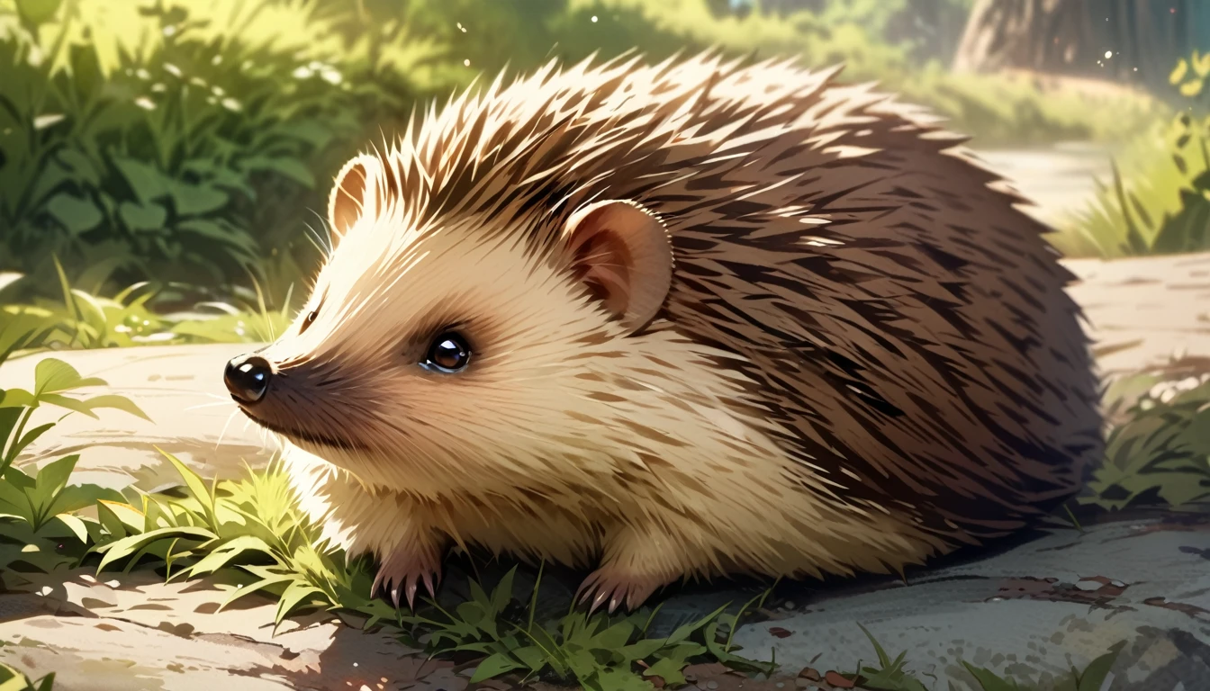 Solo, no humans, animals, hedgehog, animal-centered, masterpiece, highest quality, cute, detailed description, natural scenery, relaxing,