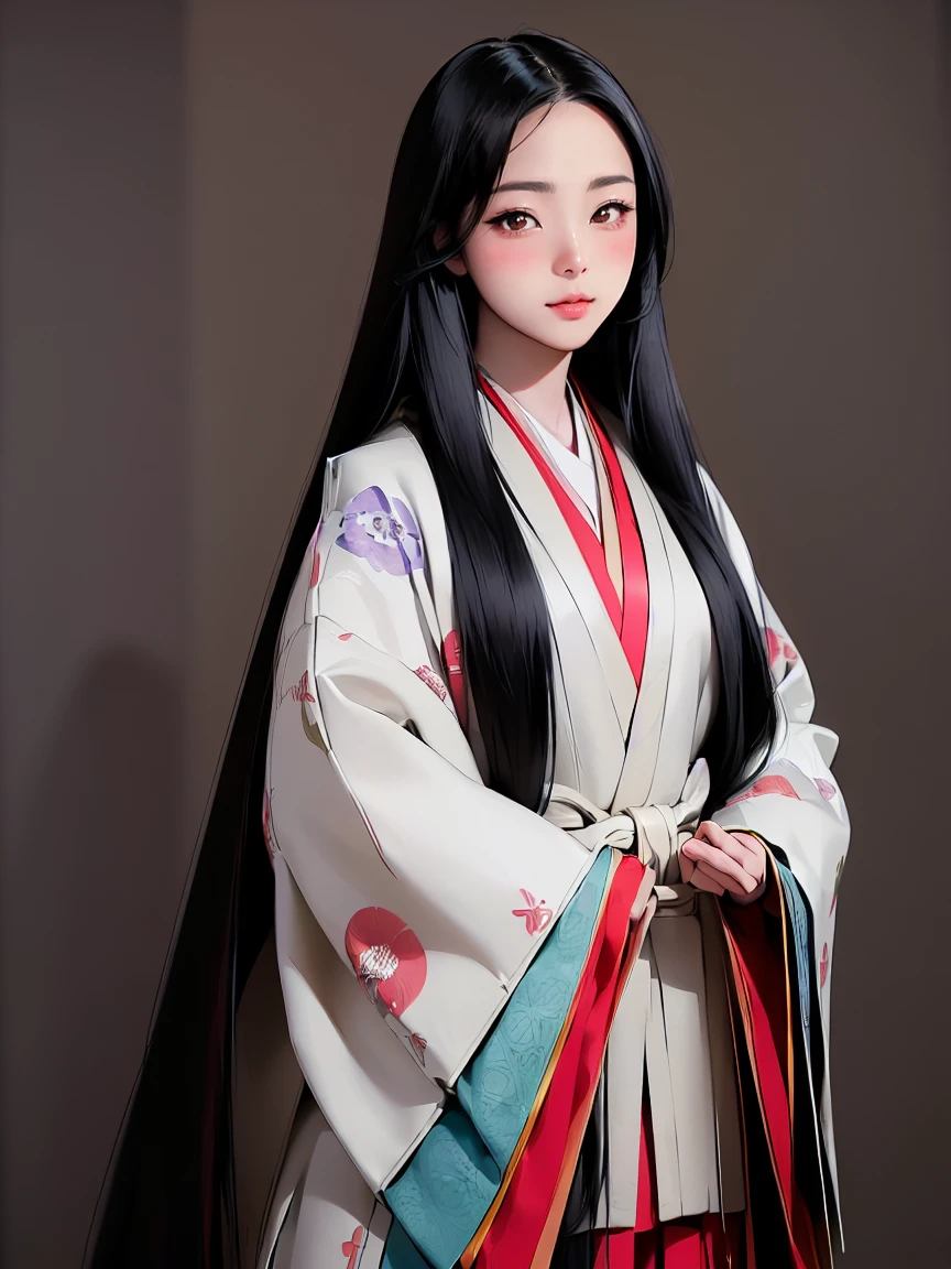 (Solo Japanese Girl:1.3), (Straight Long Hair, Shiny black hair:1.3), Karagin Jacket, Long hakama, 5 piece garment cuffs and chest, Wearing Imperial Kimono, Empire Pattern, (((masterpiece, Super detailed, Highest quality, Ultra-high resolution, Great quality, Exceptional Quality, Super detailed, Unity 16K, Ultra-photorealistic))), (Moe anime art style:1.2), 