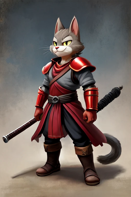 gato Samurai, gray color and red armor
