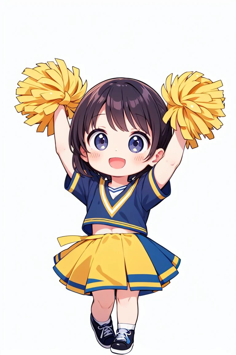 chibi, flat color, solo, full body, cute, (highest quality), Lively smile, open mouth, cheerleader, cheerful, ((white background)), (masterpiece)